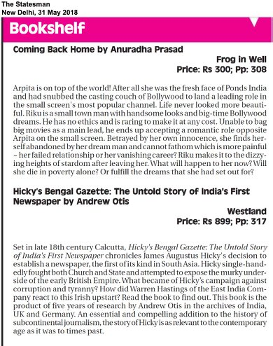 The Statesman Recommends Hicky's Bengal Gazette: The Untold Story of India's First Newspaper by Andrew Otis